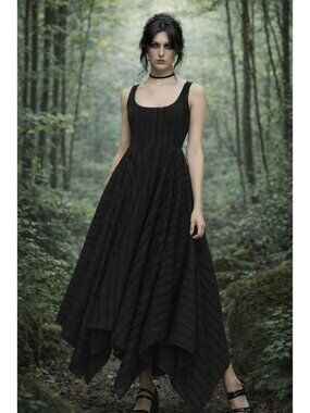 Disturbia Blythe Handkerchief Maxi Dress Black US 8 UK 12 Goth Witch Whimsigoth